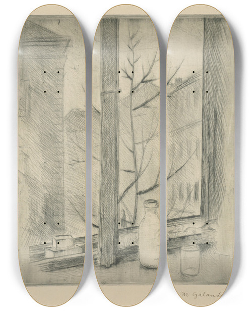 Triptych art skateboard deck of Mikul Galanda Ztiie S Faou A Pohrom by Mikulas Galanda (1895-1938)