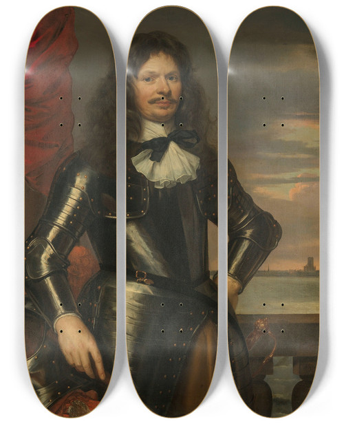 Triptych art skateboard deck of Jan Mijtens Johan Van Beaumont Colonel In The Holland Guards And Commander Of Den Briel by Jan Mijtens (1614-1670)