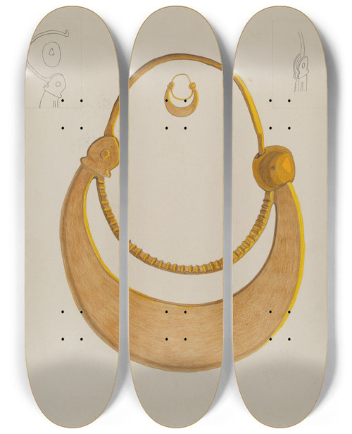 Triptych art skateboard deck of Tulita Westfall Loop Earrings by Tulita Westfall