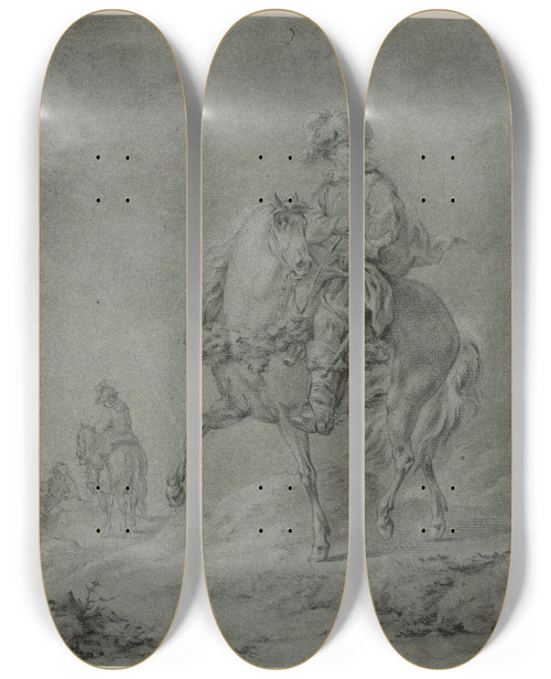 Triptych art skateboard deck of Francesco Casanova Ryttere I Et Landskab by Francesco Casanova (1727-1803)