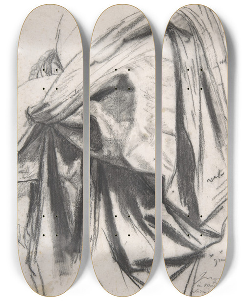 Triptych art skateboard deck of Jean Auguste Dominique Ingres Study For The Drapery Of Molire In The Apotheosis Of Homer by Jean Auguste Dominique Ingres (1780-1867)