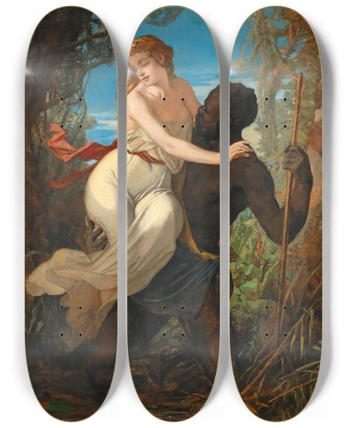 Triptych art skateboard deck of Hans Canon Day And Night by Hans Canon (1829-1885)