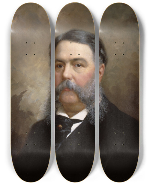 Triptych art skateboard deck of Ole Peter Hansen Balling Chester A Arthur by Ole Peter Hansen Balling (1823-1906)