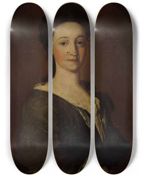Triptych art skateboard deck of Pierpont Limner Mrs James Pierpont Maryhooker by Pierpont Limner (1710-1716)