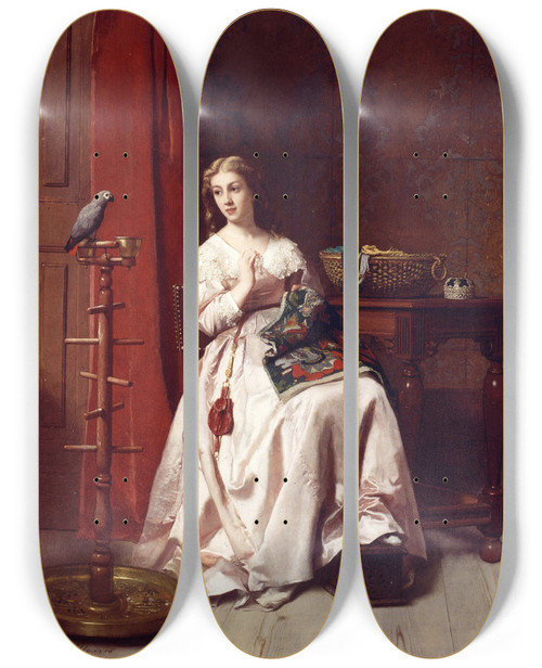Triptych art skateboard deck of Florent Willems The Tapestry by Florent Willems (1823-1905)