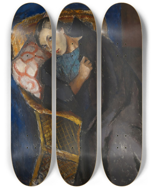 Triptych art skateboard deck of Alvar Cawn The Convalescent by Alvar Cawen (1886-1935)