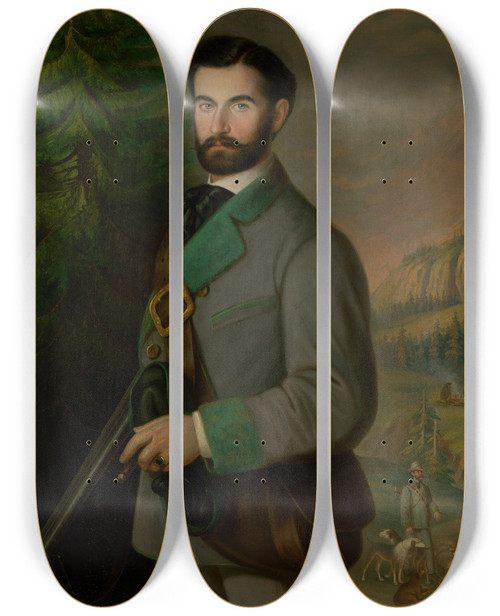 Triptych art skateboard deck of Peter Michal Boh Portrait Of Zoltn Zmekal In His Hunting Clothes by Peter Michal Bohun (1822-1879)