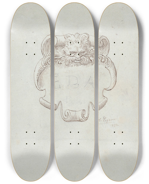 Triptych art skateboard deck of Alphonse Legros Sketch For A Nameplate For Edward D Adams by Alphonse Legros (1837-1911)