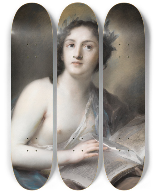 Triptych art skateboard deck of Rosalba Carriera Die Poesie by Rosalba Carriera (1675-1757)