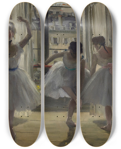 Triptych art skateboard deck of Edgar Degas Danseuses Dans Une Salle Dexercice Trois Danseuses by Edgar Degas (1834-1917)