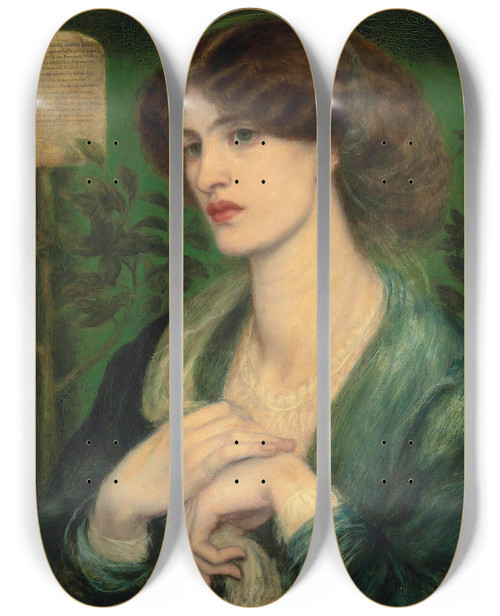 Triptych art skateboard deck of Dante Gabriel Rossetti The Salutation Of Beatrice by Dante Gabriel Rossetti (1828-1882)
