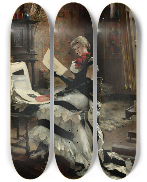 Triptych art skateboard deck of Albert Edelfelt Chez Lartiste Les Gravures by Albert Edelfelt (1854-1905)