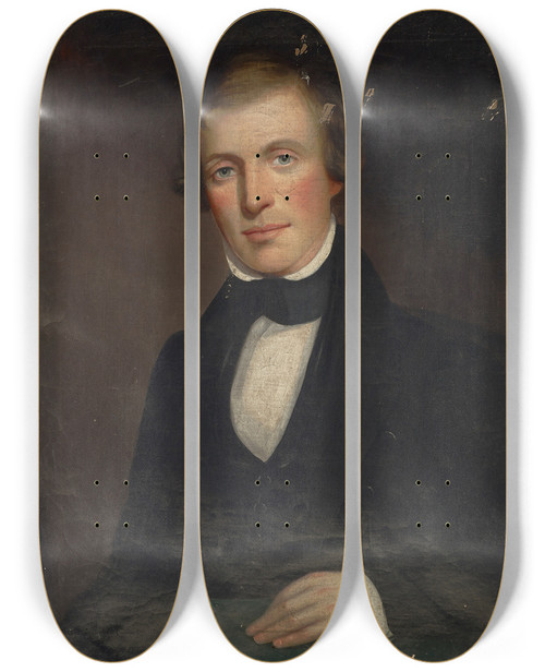 Triptych art skateboard deck of John Insco Williams Portrait Of Benjamin Conklin by John Insco Williams