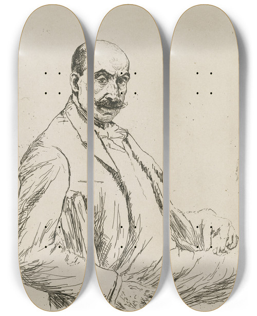 Triptych art skateboard deck of Max Liebermann Selfportrait_1 by Max Liebermann (1847-1935)