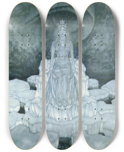 Triptych art skateboard deck of Edmund Dulac The Snow Queen Pl 7 by Edmund Dulac (1882-1953)