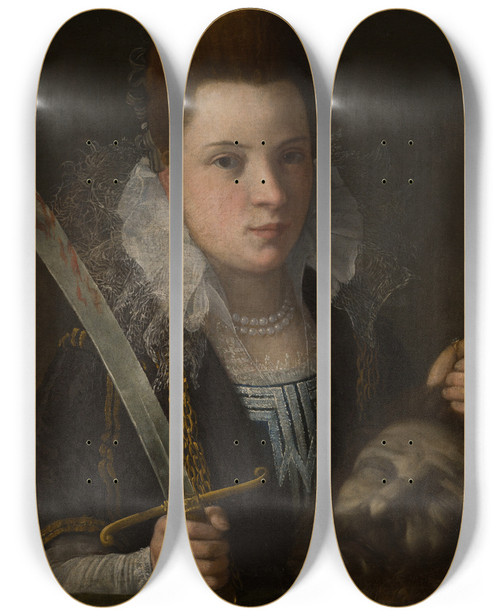 Triptych art skateboard deck of Lavinia Fontana Judith With The Head Of Holofernes by Lavinia Fontana (1552-1614)