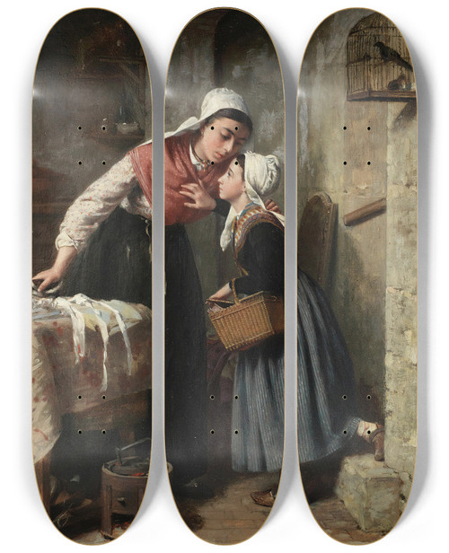 Triptych art skateboard deck of Pierre Jean Edmond Castan The Errand by Pierre Jean Edmond Castan (1817-1892)