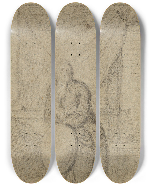 Triptych art skateboard deck of Benjamin West Portrait Of A Man Standing In Front Of Window by Benjamin West (1738-1820)
