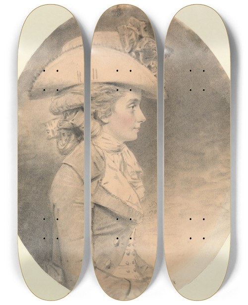 Triptych art skateboard deck of John Downman Mrs Ives Of Catton by John Downman (1750-1824)