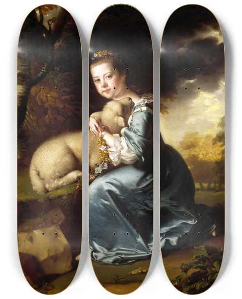 Triptych art skateboard deck of Joseph Wright Of Derby Portrait Of Miss Frances Warren by Joseph Wright Of Derby (1734-1797)