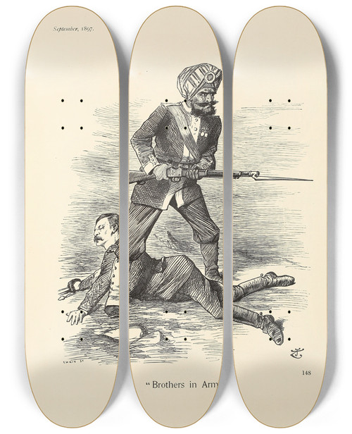 Triptych art skateboard deck of Sir John Tenniel Brothers In Arms by Sir John Tenniel (1820-1914)