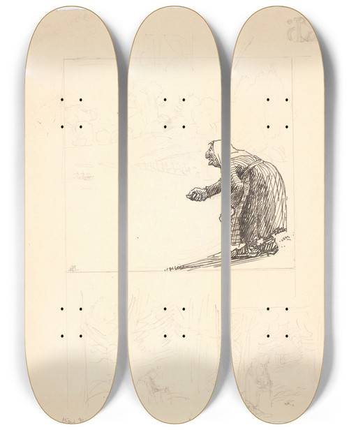 Triptych art skateboard deck of Niels Skovgaard Udkast Til Vilderik Kongesn Og Miseri M Fo Og Den Lille Slange To Forarbejder Fn by Niels Skovgaard (1858-1938)