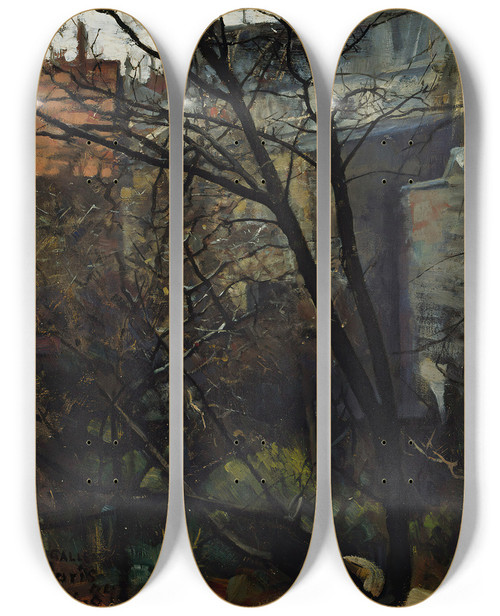Triptych art skateboard deck of Akseli Gallenkallela Parisian Backyard by Akseli Gallen Kallela (1865-1931)