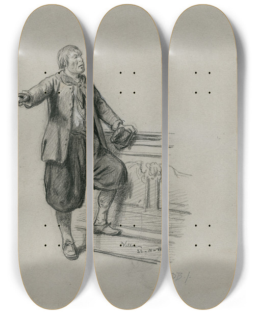 Triptych art skateboard deck of David Bles Velleman A Character From Jacob Van Lenneps Ferdinand Huyck_1 by David Bles (1821-1899)