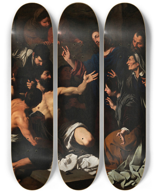 Triptych art skateboard deck of Pietro Novelli La Resurreccin De Lzaro by Pietro Novelli (1603-1647)