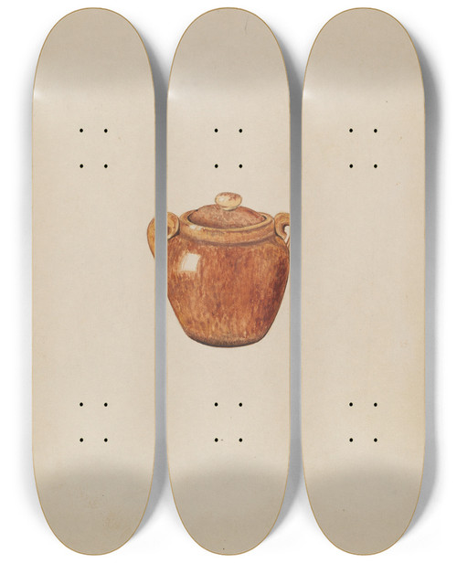 Triptych art skateboard deck of Vincent Murphy Bean Pot by Vincent Murphy