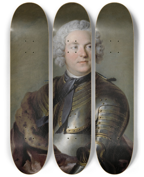 Triptych art skateboard deck of Louis Tocqu Count Carl Gustaf Tessin by Louis Tocque (1696-1772)