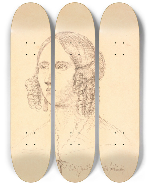 Triptych art skateboard deck of Johan Thomas Lundbye Louise Marie Neergaard by Johan Thomas Lundbye (1818-1848)