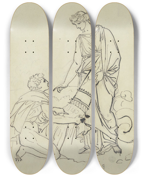 Triptych art skateboard deck of Peter Von Cornelius Ceres Beschenkt Den Triptolemus Mit Der Weizenfrucht Und Heit Ihn Dieselbe Ber Die Erde Auszubreiten by Peter Von Cornelius (1784-1867)