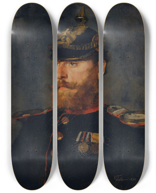 Triptych art skateboard deck of Wilhelm Trbner Landwehroffizier by Wilhelm Trubner (1851-1917)