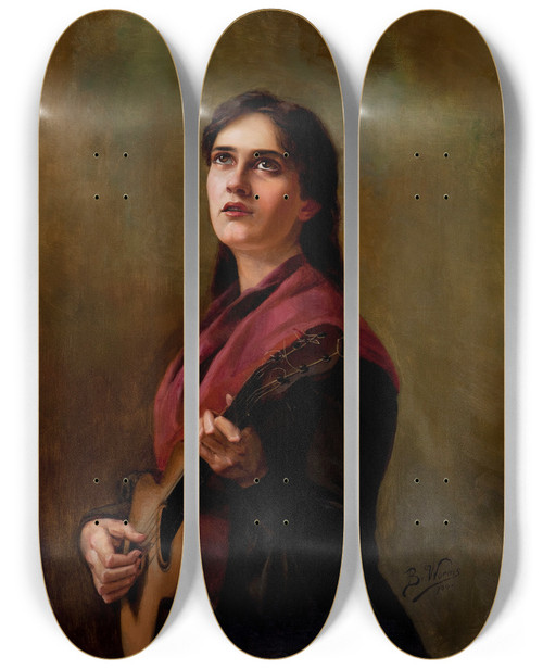 Triptych art skateboard deck of Berthe Worms Sentimental Song by Berthe Worms (1868-1937)