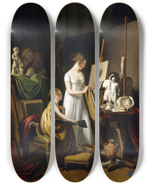 Triptych art skateboard deck of Louis Lopold Boilly A Painters Studio by Louis Leopold Boilly (1761-1845)