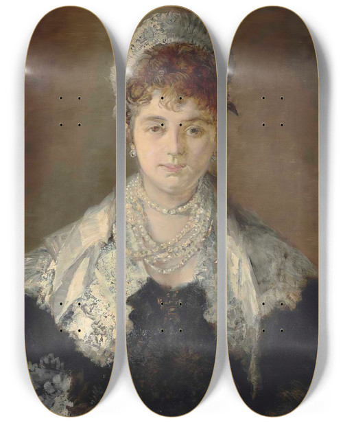 Triptych art skateboard deck of Hans Makart Portrait Of A Lady Possibly Johanna Hanna Elisabeth Maria Von Klinkosch Princess Aloys Of Liechtenstein by Hans Makart (1840-1884)