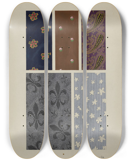 Triptych art skateboard deck of Edward White Quilt Patches_2 by Edward White (1864-1908)