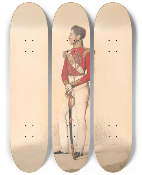 Triptych art skateboard deck of Richard Dighton Lord Henry Charles Capel Somerset 5Th Light Infantry Cheltenham by Richard Dighton