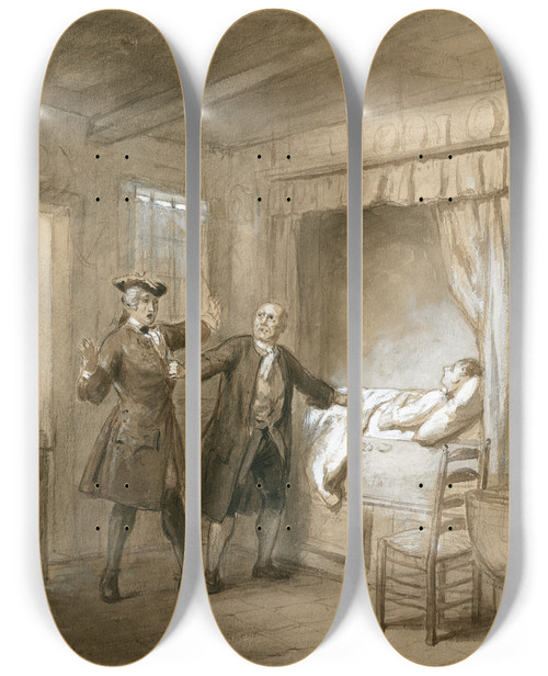 Triptych art skateboard deck of David Bles Scene From Jacob Van Lenneps Ferdinand Huyck by David Bles (1821-1899)