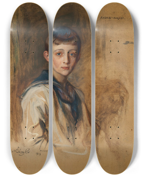 Triptych art skateboard deck of Philip Alexius De Lszl Portrait Of Frederikaugust Graf Zu Rantzau 18951945 As A Child In A Sailors Suit by Philip Alexius de Lszl (1869-1937)