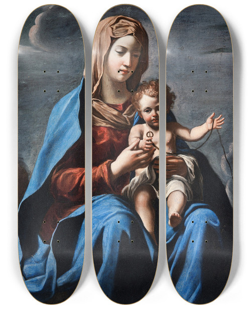 Triptych art skateboard deck of Francesco Cozza Madonna And Child by Francesco Cozza (1605-1682)