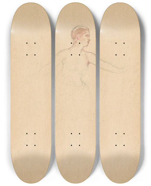 Triptych art skateboard deck of John La Farge Female Torso by John La Farge (1835-1910)