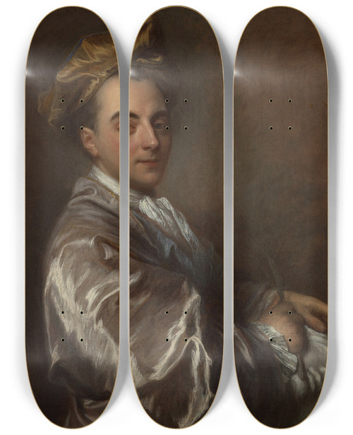 Triptych art skateboard deck of Jeanbaptiste Santerre Portrait Of A Sculptor by Jean-Baptiste Santerre (1658-1717)