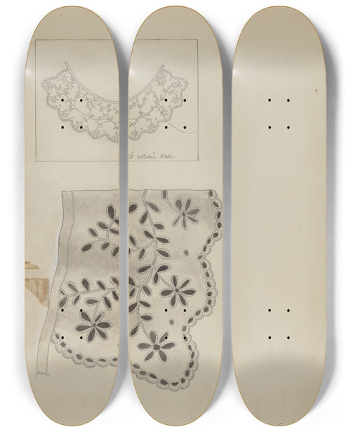 Triptych art skateboard deck of Grace Halpin Embroidered Linen Collar_1 by Grace Halpin