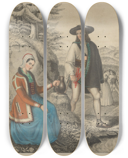 Triptych art skateboard deck of Peter Michal Boh Slovaks From Horn Orava by Peter Michal Bohun (1822-1879)