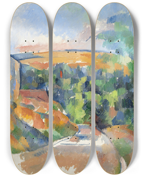 Triptych art skateboard deck of Paul Czanne The Bend In The Road by Paul Cezanne (1839-1906)