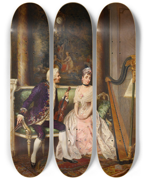 Triptych art skateboard deck of Emile Brisset Andante by Emile Brisset (1860-1904)