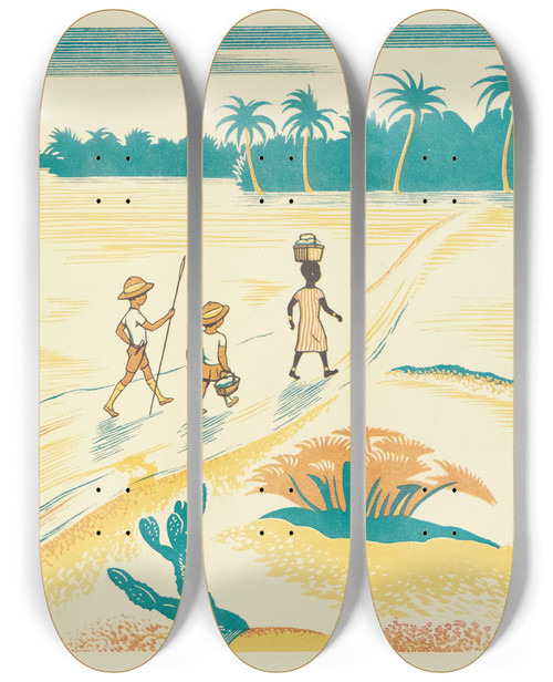 Triptych art skateboard deck of Clifford Webb A Jungle Picnic Pl16 by Clifford Webb (1894-1972)