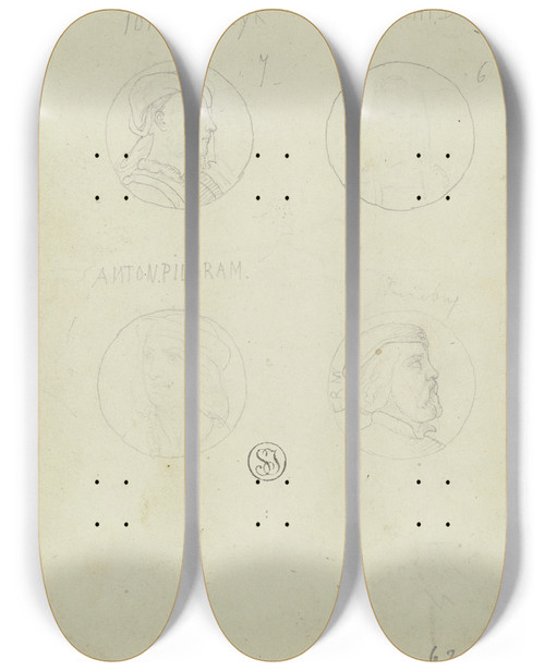 Triptych art skateboard deck of Eugen Eduard Schffer Kpfchen Zur Einfassung Der Veitschen Freskobilder Im Stdelschen Kunstinstitut_3 by Eugen Eduard Schaffer (1802-1871)